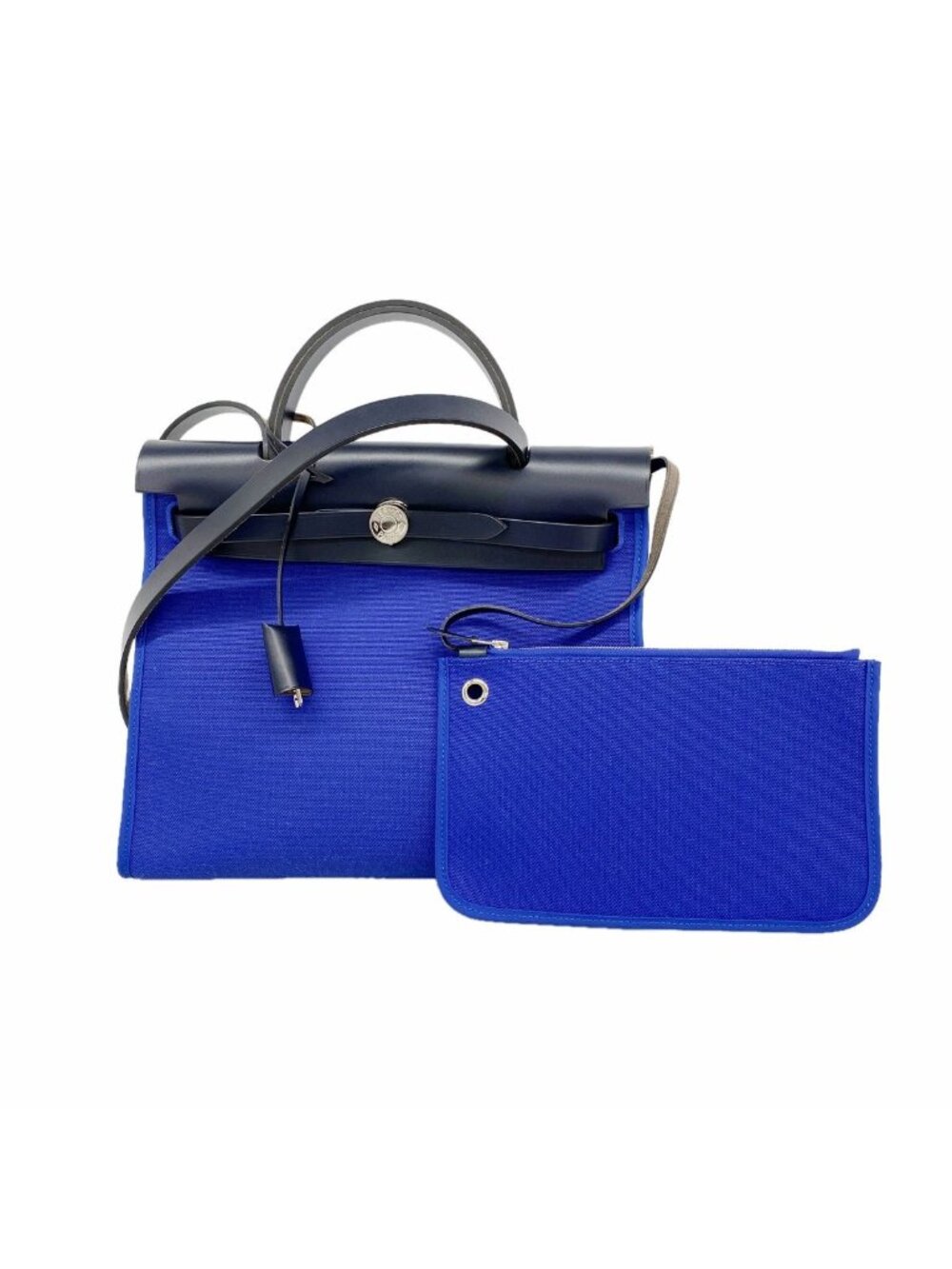 Hermes Handbag Herbag Zip PM Toile Military Black Blue Silver